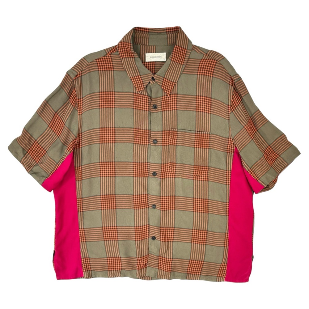 Wales Bonner Khaki Green & Orange Check Plaid Loose Fit Short Sleeve Shirt sz 52